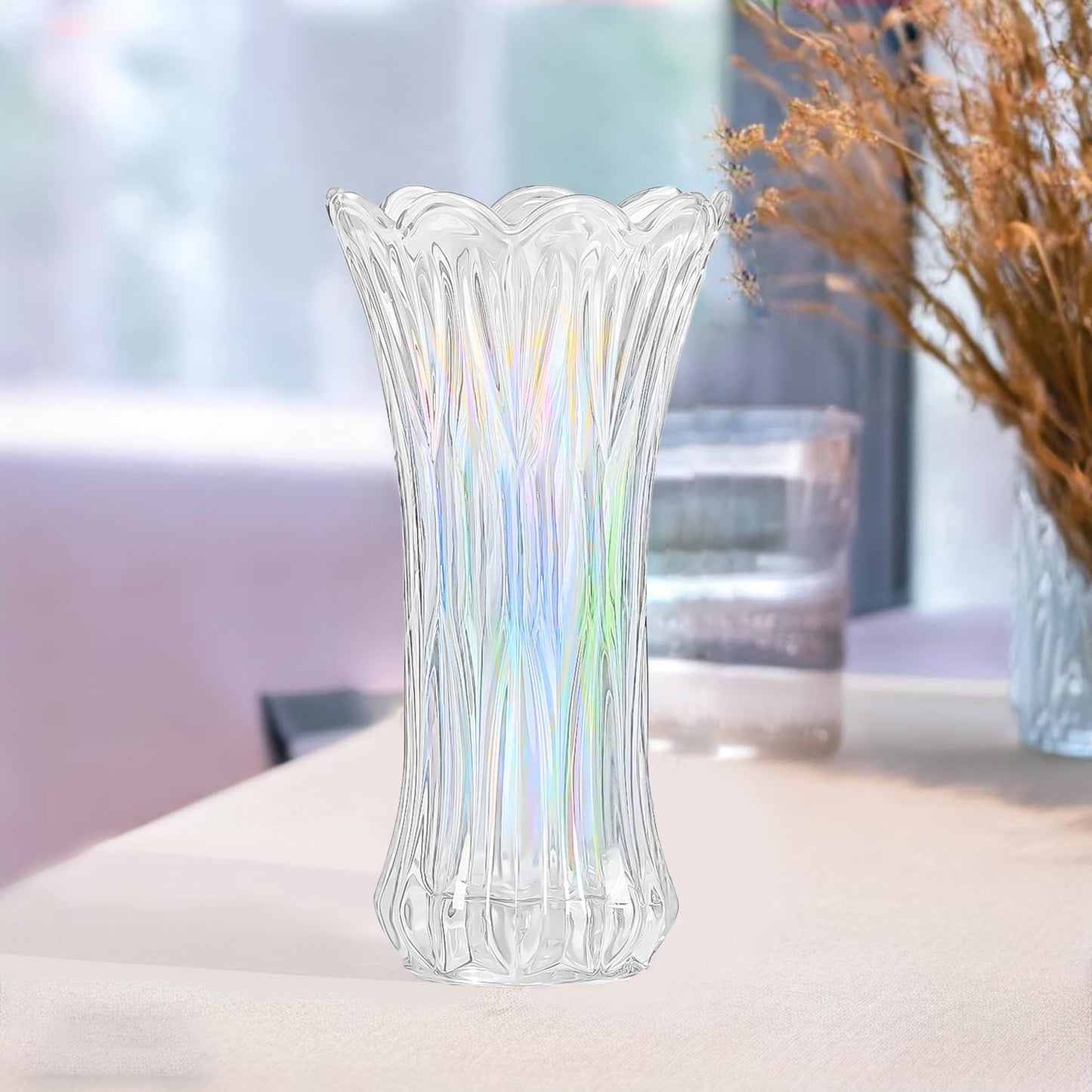 Ekhasa 100% Crystal Glass Vase Flower Pot for Home Decoration | Center Table Decorative Items | Thickened Transparent Glass Vase for Flowers. Bookshelf, Dinner Table, Office Desk & Premium Gift