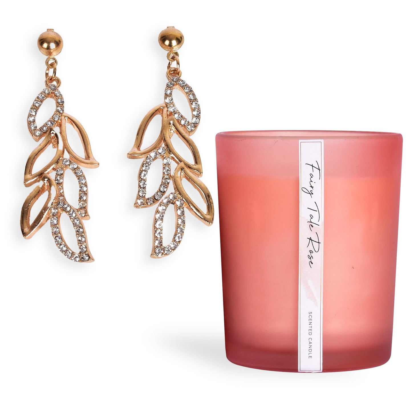 Combo: Gift Set for Women with Scented Candle & Silver Drop Earrings | 250gm | Fairy Tale Rose | All Occasions