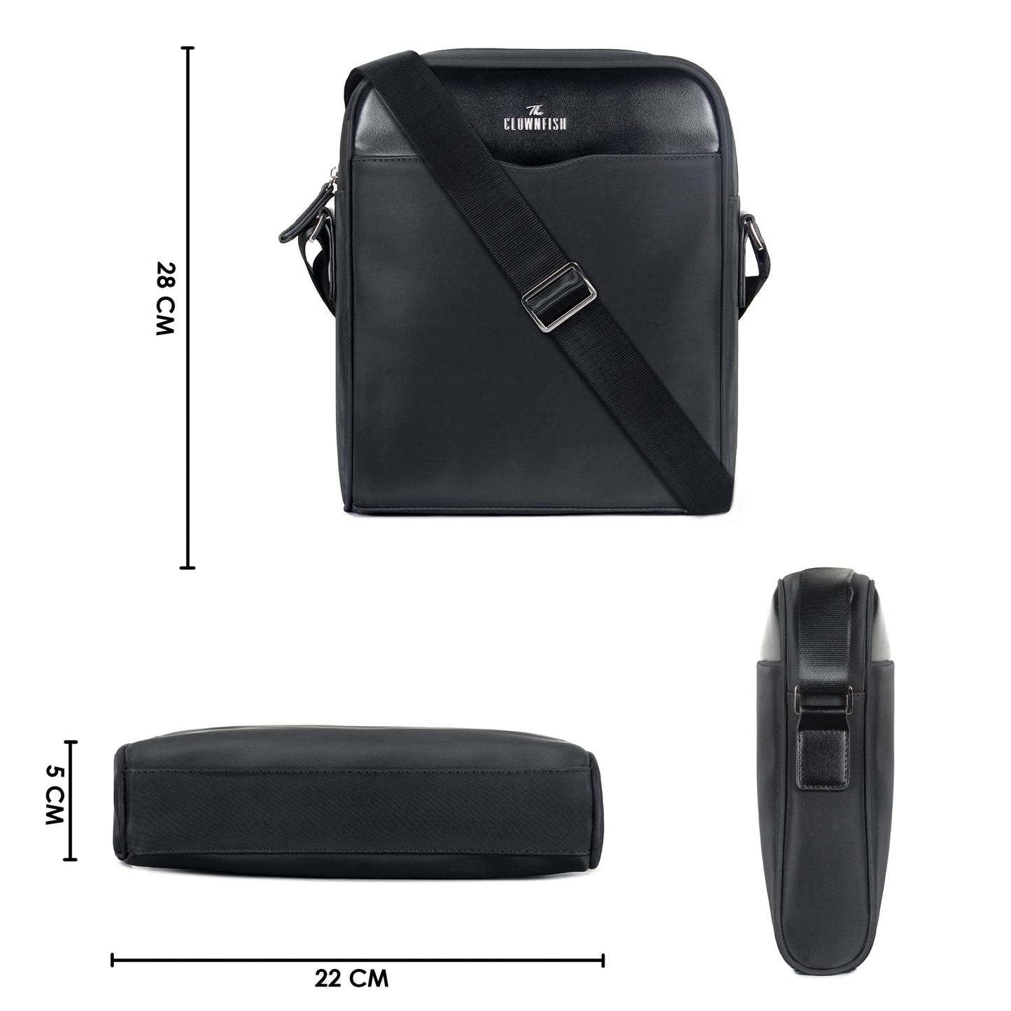 Onyx Faux Leather Sling Bag - Water Resistant, Adjustable Strap | 2 Pockets | Casual Use | Black