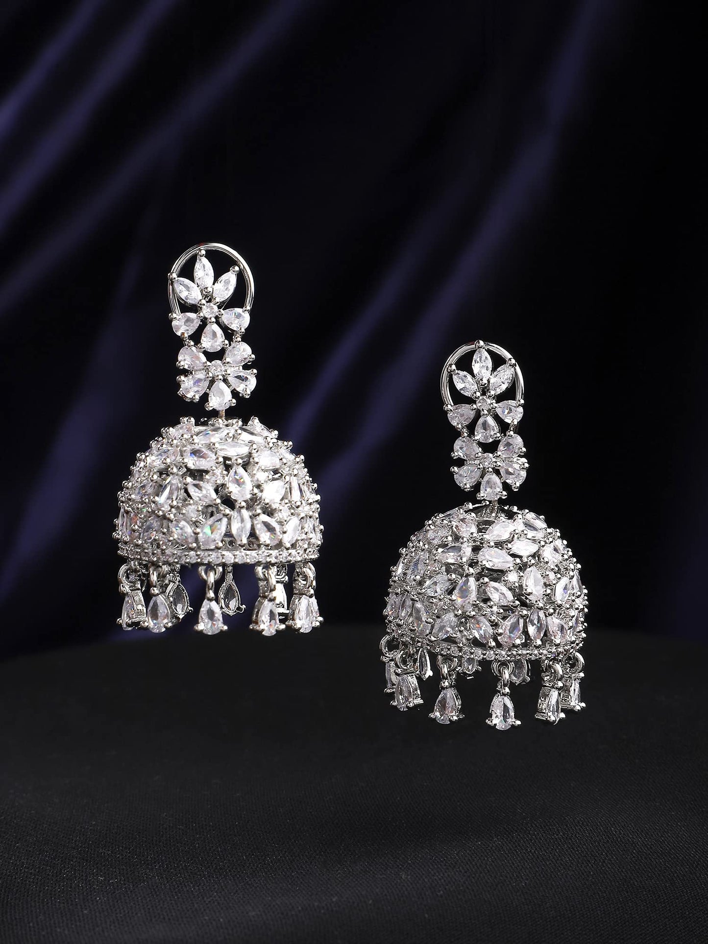 Yellow Chimes American Diamond Jhumki Earrings - Stylish Gift for Women