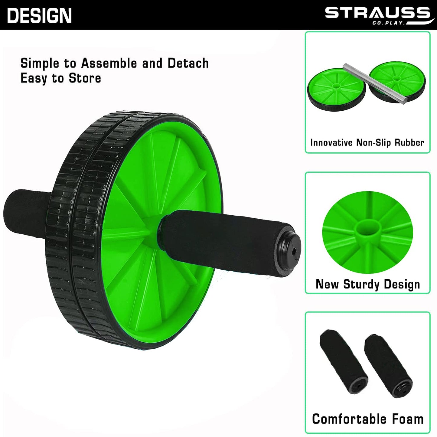 Strauss Double Wheel Ab Roller - home fitness tool