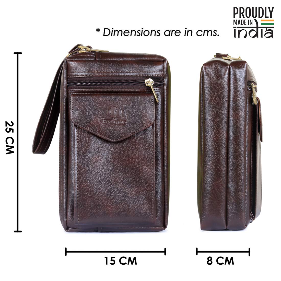 Multipurpose Travel Pouch - Mobile Pocket, Adjustable Strap | 2 Compartments | Small | Dark Brown