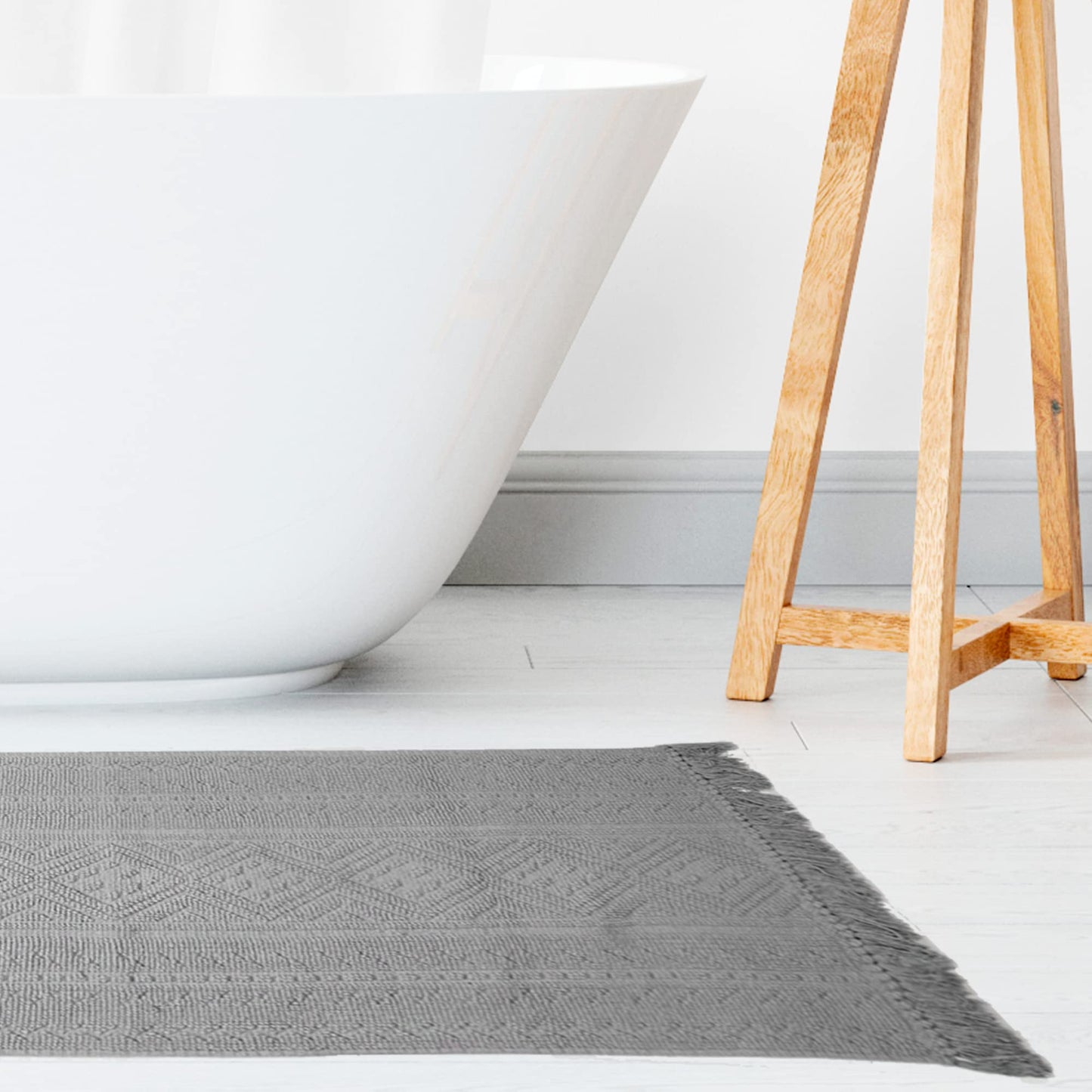 100% Cotton Tufted Bath Runner - Quick Dry, Lightweight, Machine Washable | 120x50 cm | Grey