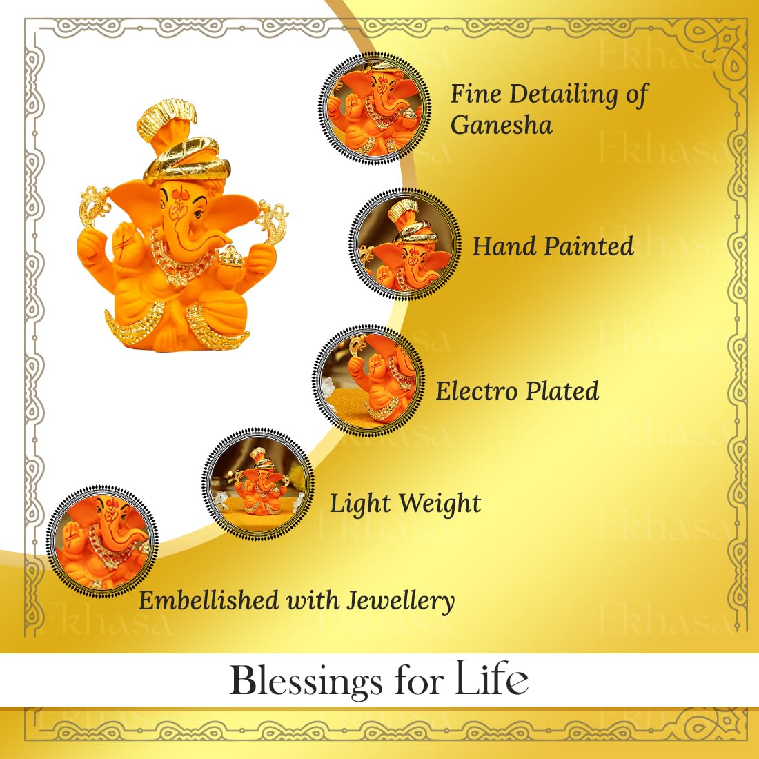 Ganesh Idol for Car Dashboard - Traditional Resin Statue | Perfect for Home Decor | Mango Color