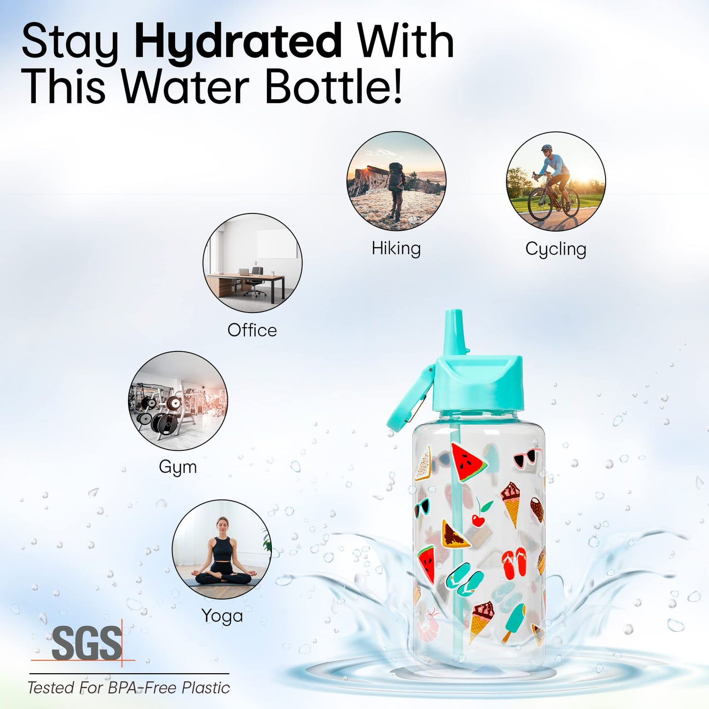 1 L Non-Toxic Plastic Sipper Water Bottle - Leak Proof, Flip-Top Spout & Straw | BPA-Free | Fruits Print