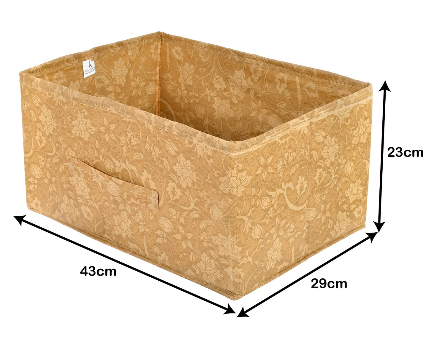 Foldable Rectangular Storage Box - Metallic Flower Print | 1 Piece Non-Woven | Brown | Versatile Organizer