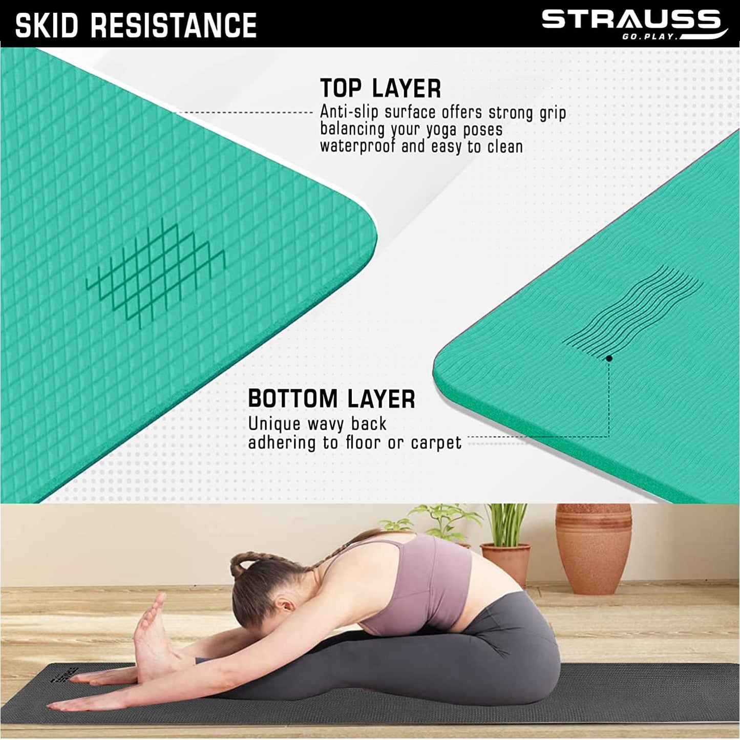 Strauss Anti Skid Yoga Mat - Pilates Exercise