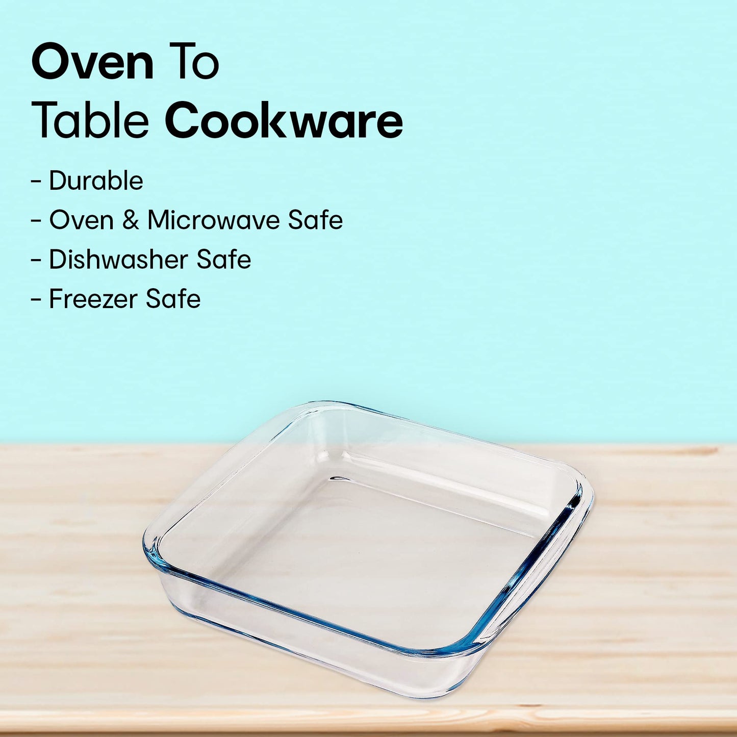 Square Baking Dish - Borosilicate, Dishwasher & Microwave Safe | 1 Piece | 1.8L Capacity | 25 x 22 x 5 cm