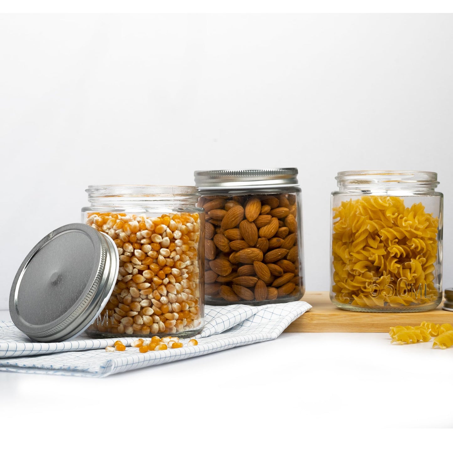 3-Piece Set: Airtight Glass Preserving Jars - Leakproof, Food Safe | Tin Lid | 550ml Each | Clear