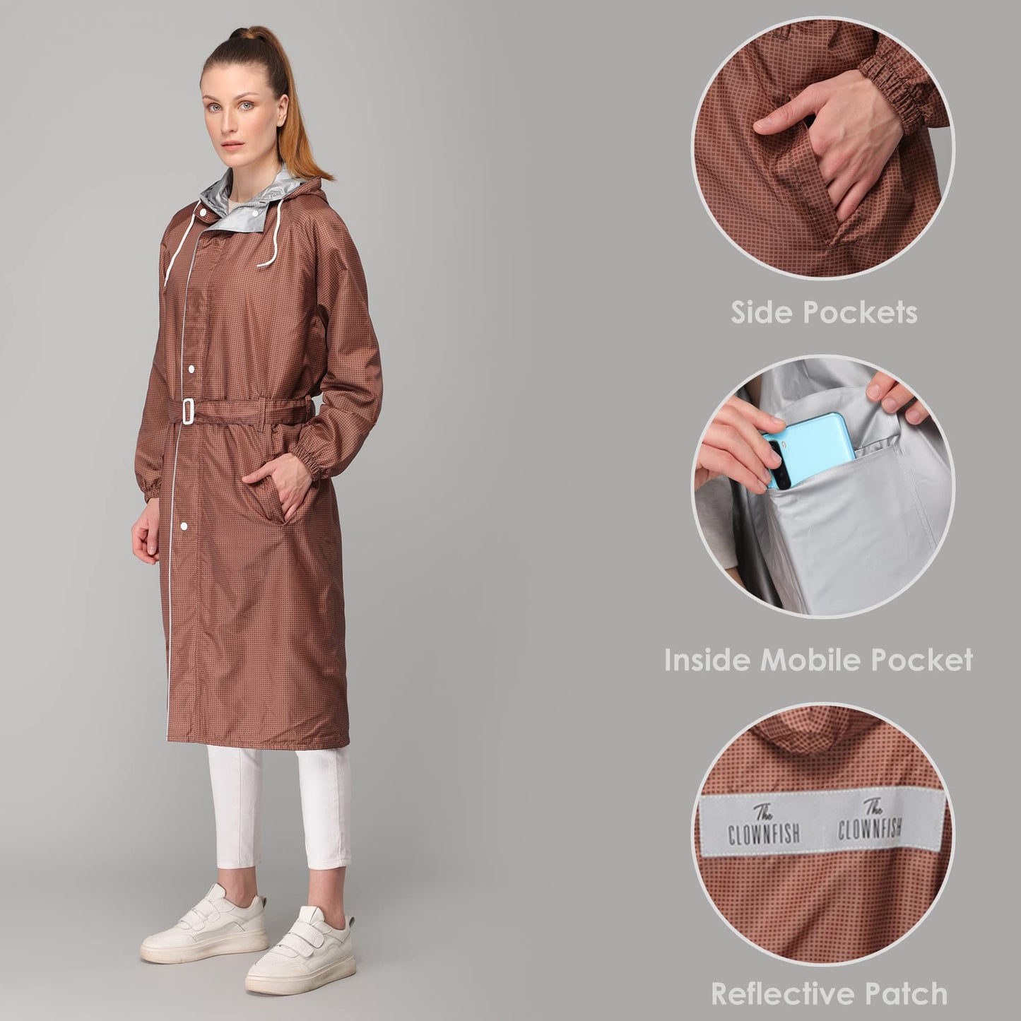 Clownfish Women's Brown Cape Coat - Versatile Rain Jacket