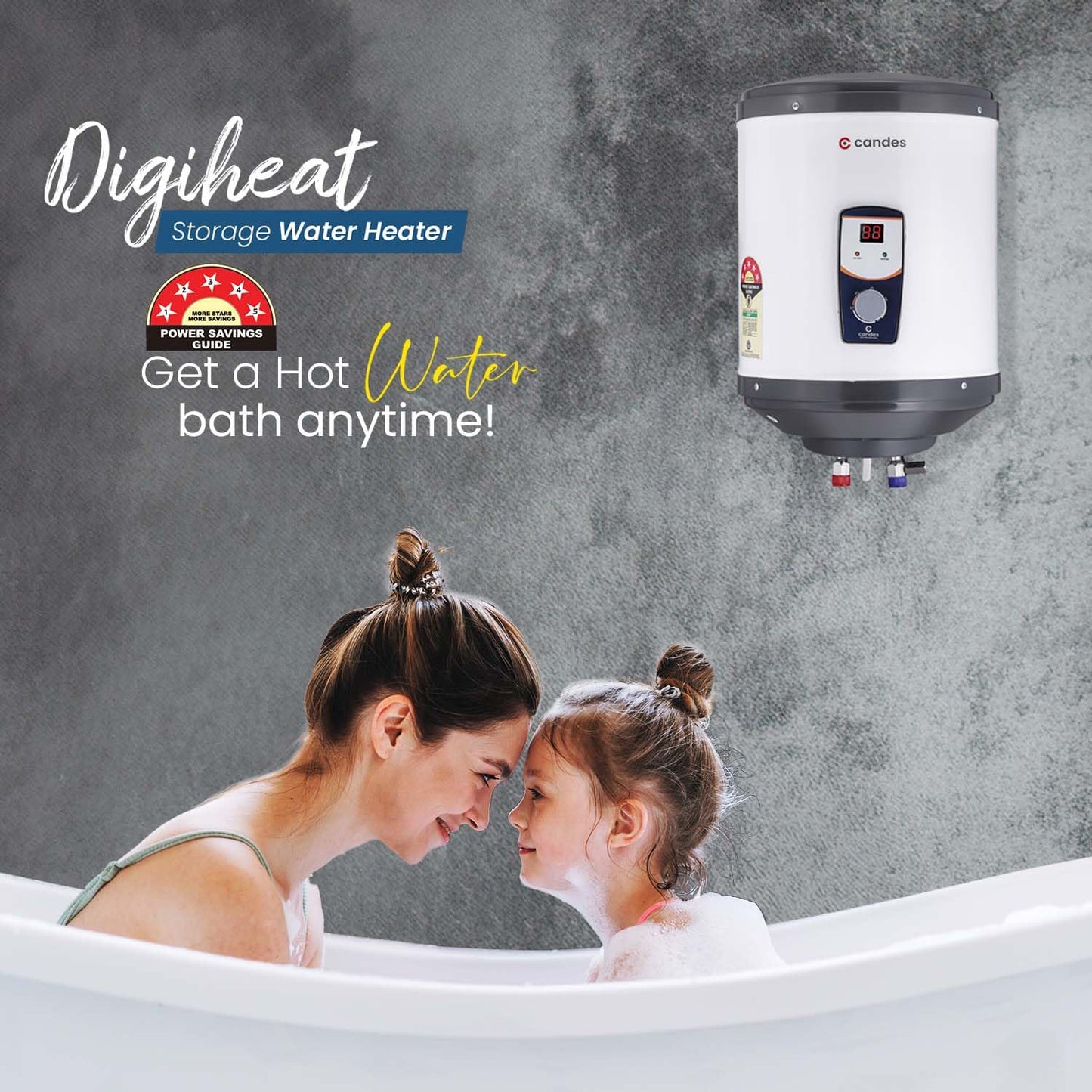 Candes DG Digital Water Geyser 25 Ltr | BEE Approved Electric Geyser with Auto Cut-off | Powerful 2KW Heating Element | Digital Display | 5 Yr tank & 1 Yr manufacturer Warranty | White Grey