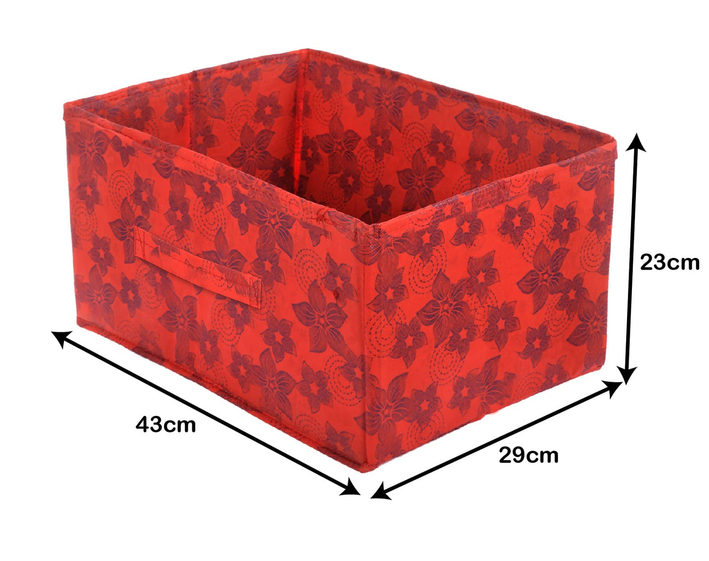 Multipurpose Rectangular Storage Box - Foldable, Durable | 1 Compartment | Flower Print | Red