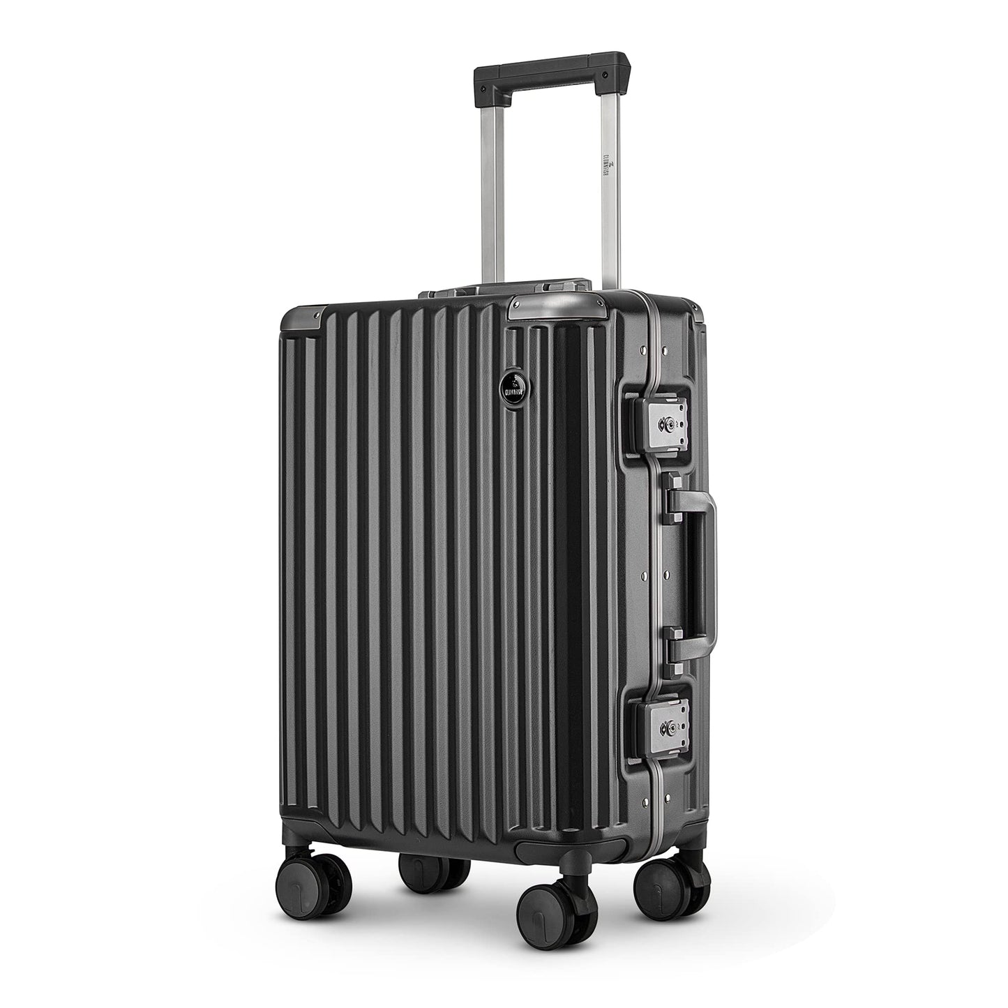 Small Polycarbonate Hard Case Suitcase - 8 Wheels, Double TSA Locks | 57 cm | Sooty Black