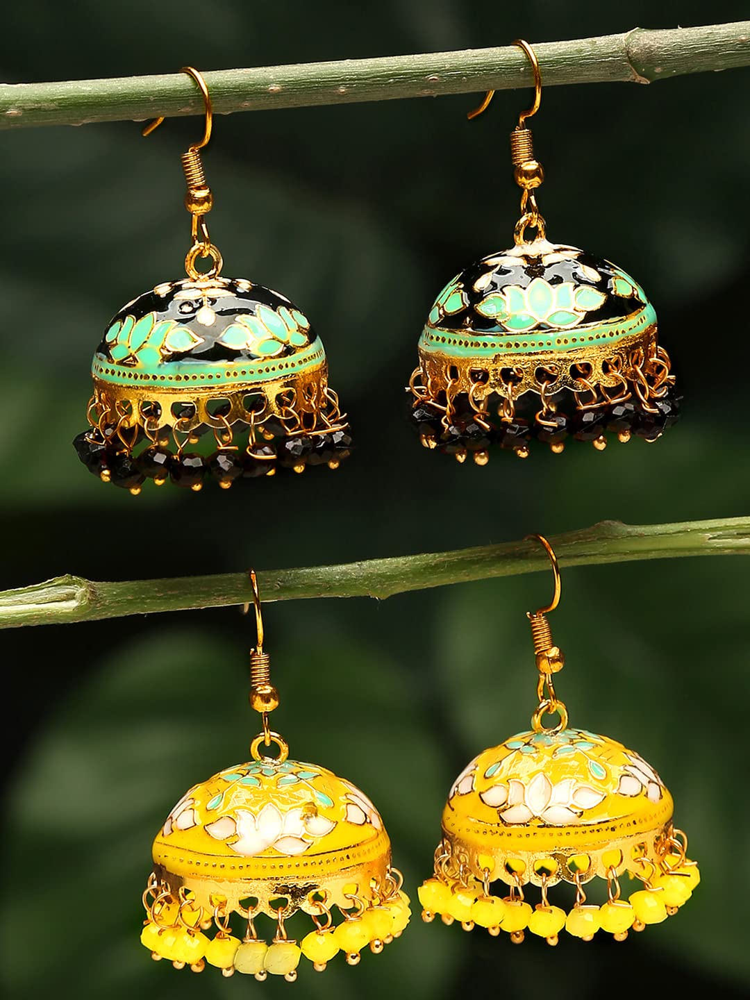 Yellow Chimes Meenakari Jumka Earrings - Ethnic occasion