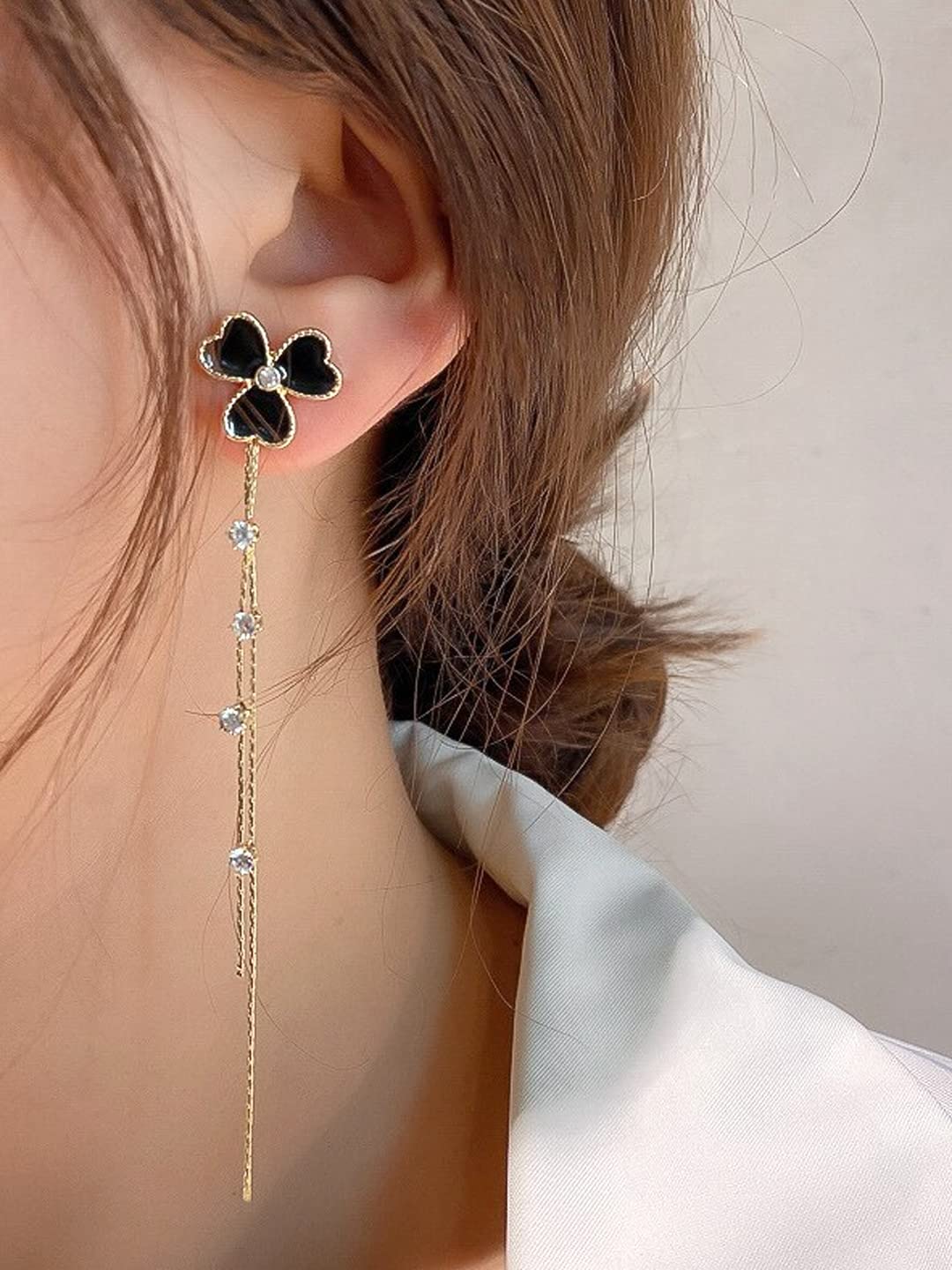 Yellow Chimes Gold Tone Black Earrings - Elegant Jewelry