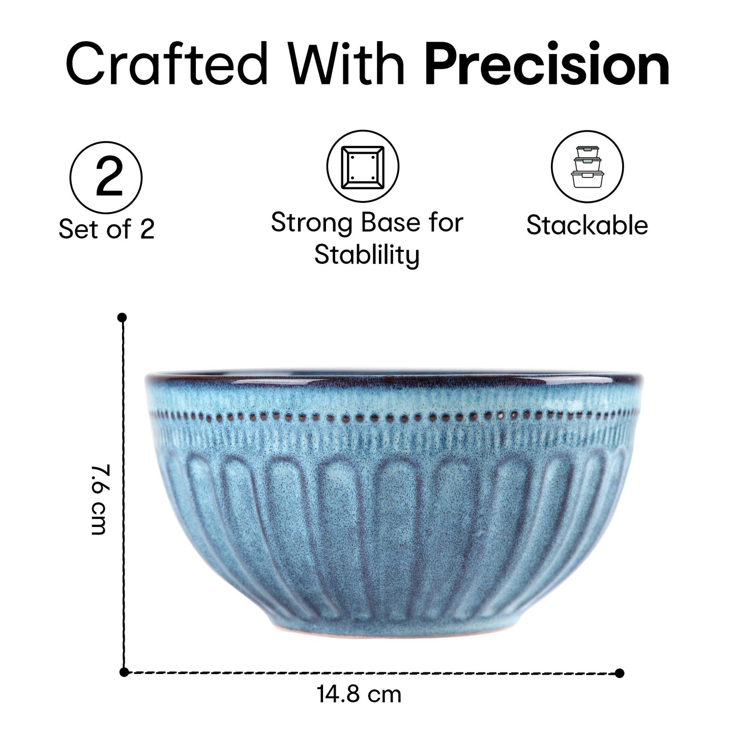 Anko 5" Maison Stoneware Small Bowl | Set of 2 | Blue | Soup, Salad, Dessert | Microwave Safe, Dishwasher Safe | BPA Free