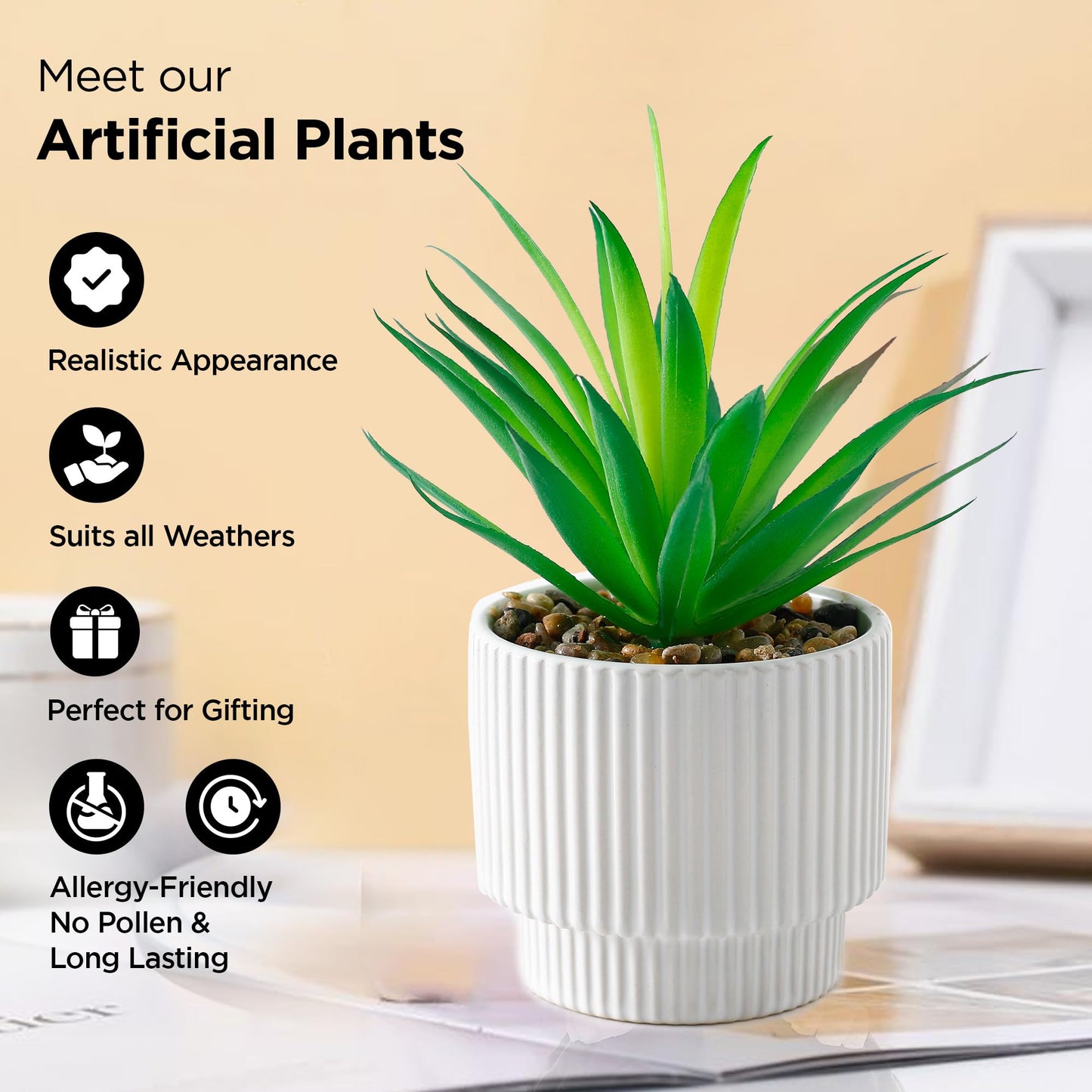 UMAI Artificial Plants for Home Decor with Pot | Aesthetic Room Decor Items for Living Room, Bedroom, Hall | Fake Plants for Office, Reception Area | Green Pineapple Leaf for Home Decor Items