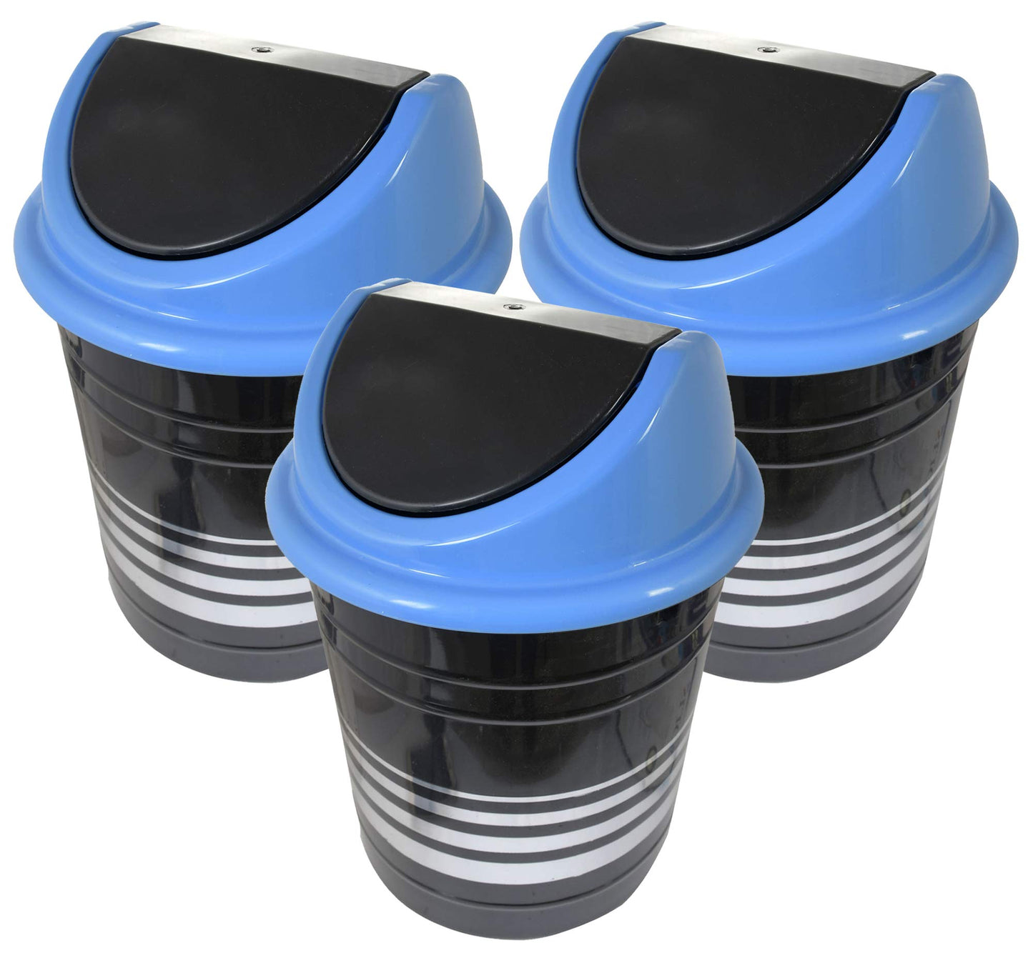 Kuber Industries Plastic 3 Pieces Medium Size Swing Lid Garbage Waste Dustbin for Home, Office, Factory, 10 Liters (Black & Blue)-KUBMART10242