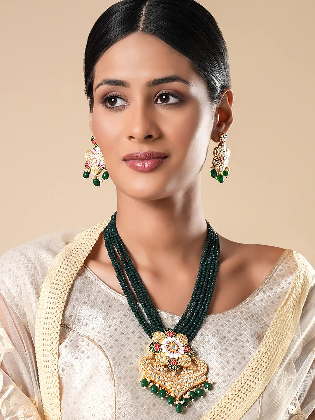 Yellow Chimes Kundan Stud Earrings - perfect for ethnic wear