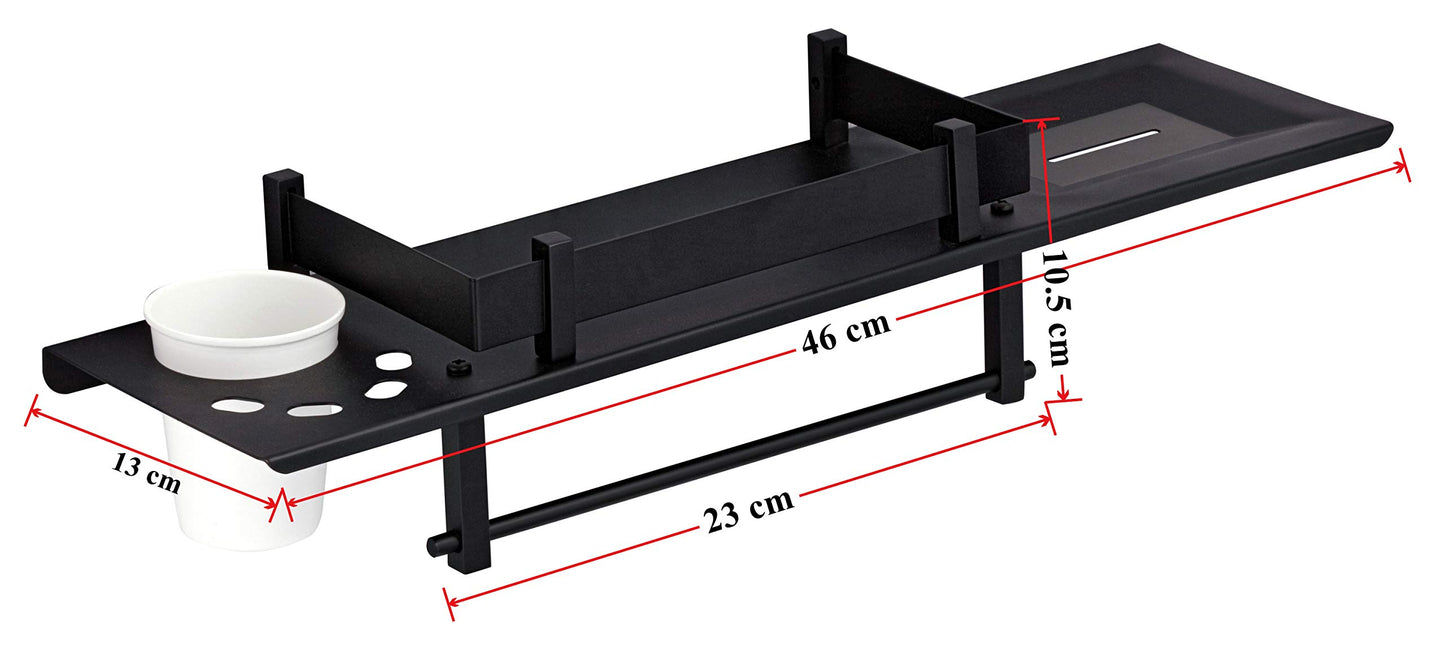 Plantex Stainless Steel 4in1 Multipurpose Bathroom Shelf/Rack/Towel Hanger/Tumbler Holder/Soap Dish/Holder/Stand-Bathroom Accessories (18 X 5 Inches-Matt Black)