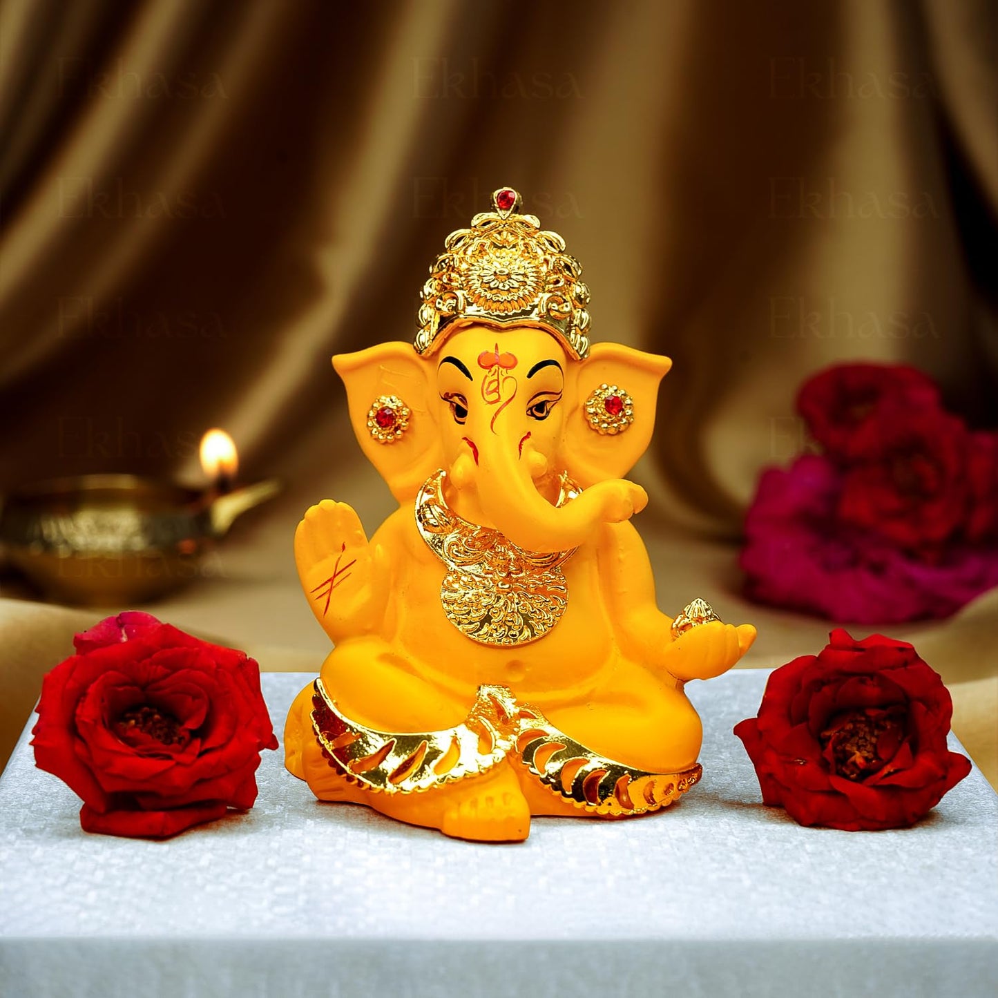 Ganesh Idol for Car Dashboard & Home Decor | Traditional Mango Resin | Perfect for Office & Housewarming