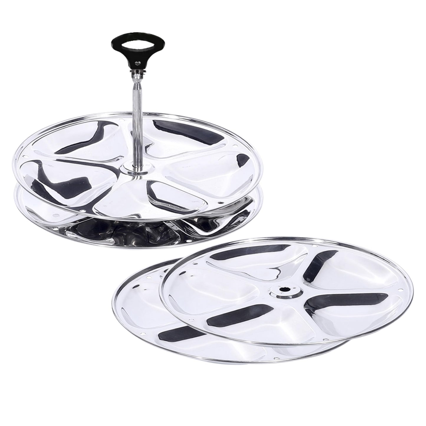 USHA SHRIRAM Stainless Steel Idli Plates (5 Cavities/Plate) | Idli Plates With Removable Bakelite Handle | Idly Stand For Cooker | Idli Stand | Thate Idli Maker | Idly Maker (4 Plate)