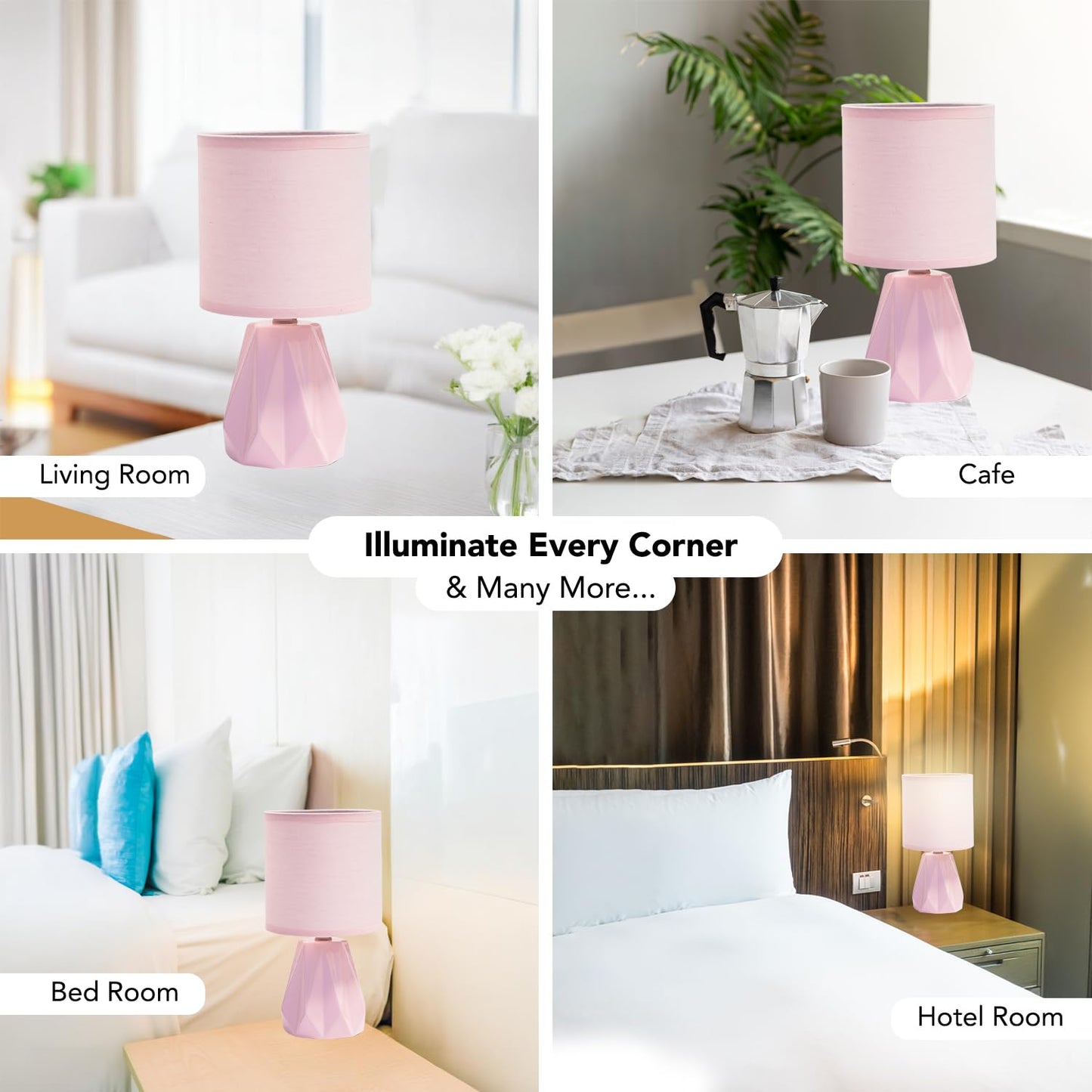 Ceramic Side Table Lamp - Decorative Aesthetic Design | Perfect for Bedroom & Living Room | Pink