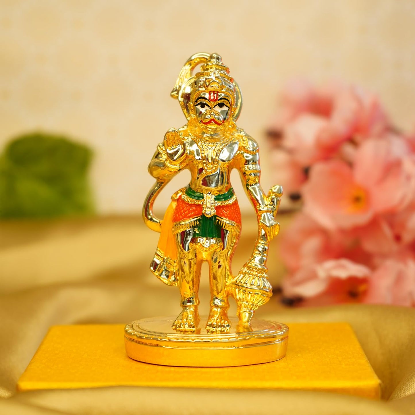 Resin Hanuman Ji Murti - Traditional Gold Finish for Home Puja | 10 cm | Decorative Idol for Desk & Car