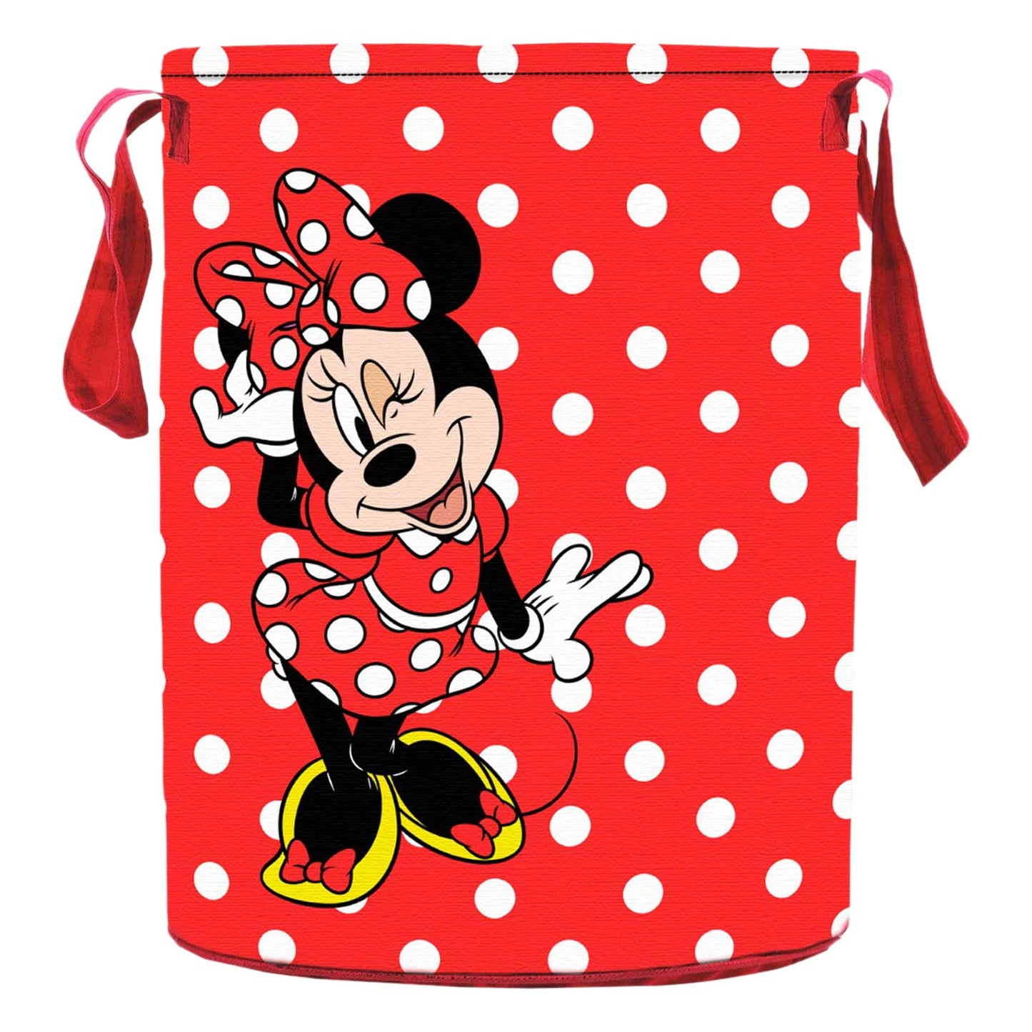 Kuber Industries Minnie Print Polyester Foldable Large Laundry basket with & Handle 45 liter (Red)