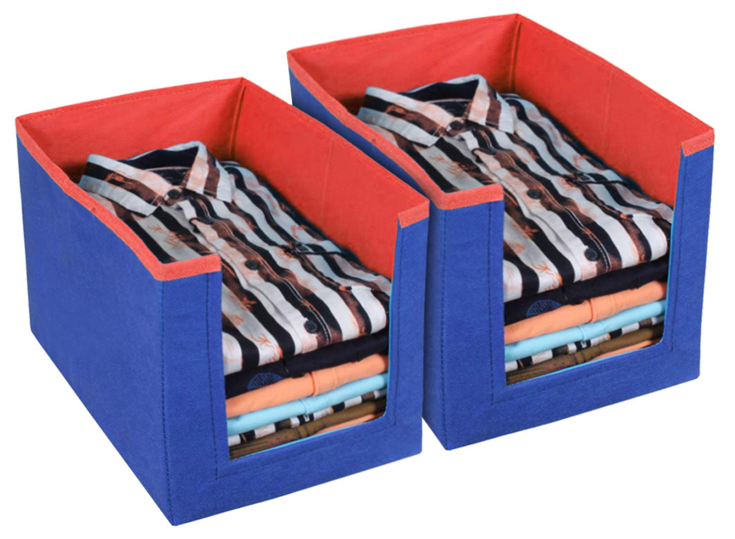 Pack of 2: Non Woven Shirt Stacker Organizers | Contemporary Design | Rectangular | Blue & Red