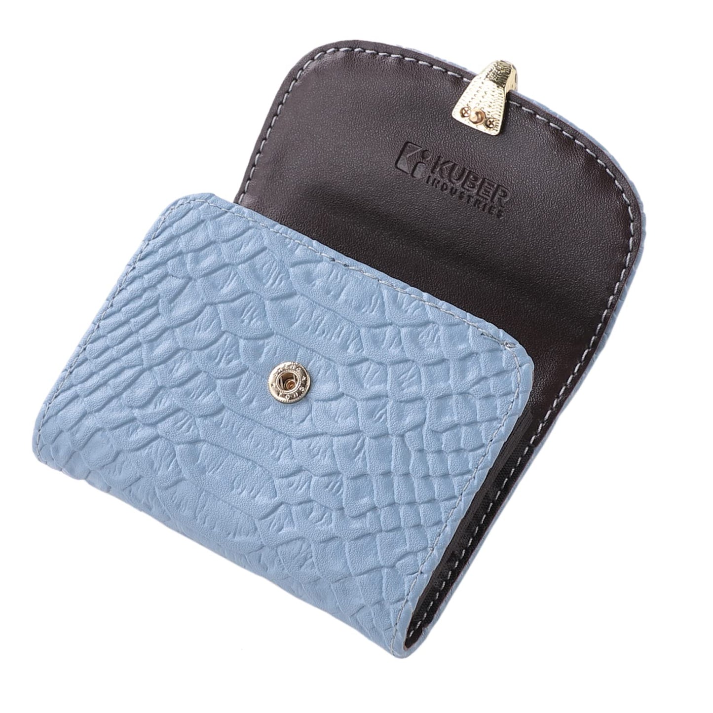 Kuber Industries Wallet for Women/Men | Card Holder for Men & Women | Leather Wallet for ID, Visiting Card, Business Card, ATM Card Holder | Slim Wallet | Button Closure, Blue