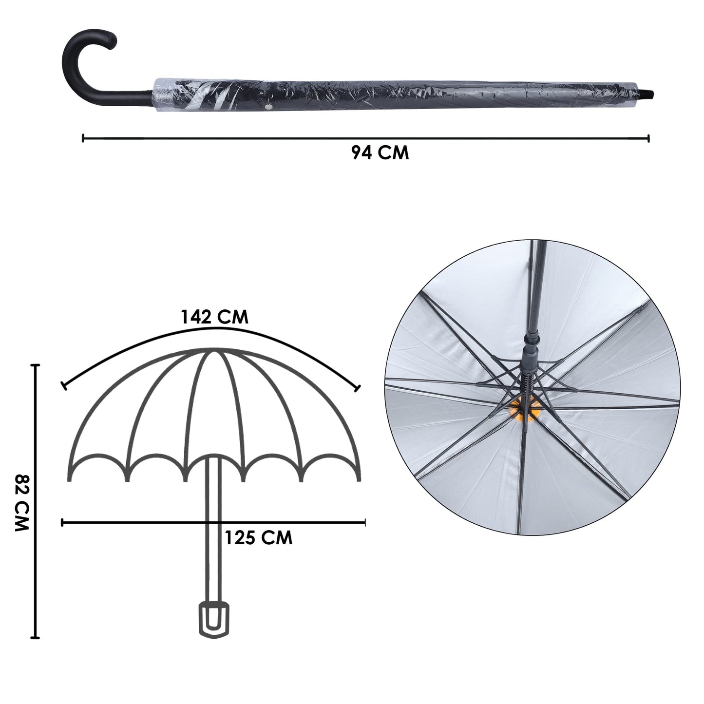 Folding Umbrella - Auto Open, Waterproof Polyester | Includes Strap | Standard Size | Mighty Black