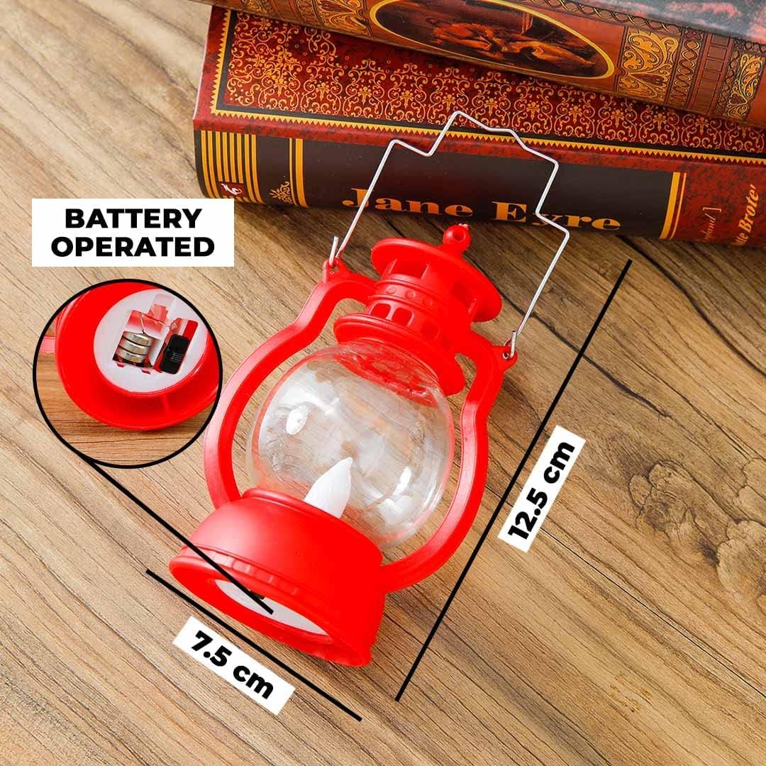 Pack of 6: LED Lantern Lamp with Battery Operated, Flameless Yellow Light | Black Hanging Lantern | B0-003B | Red