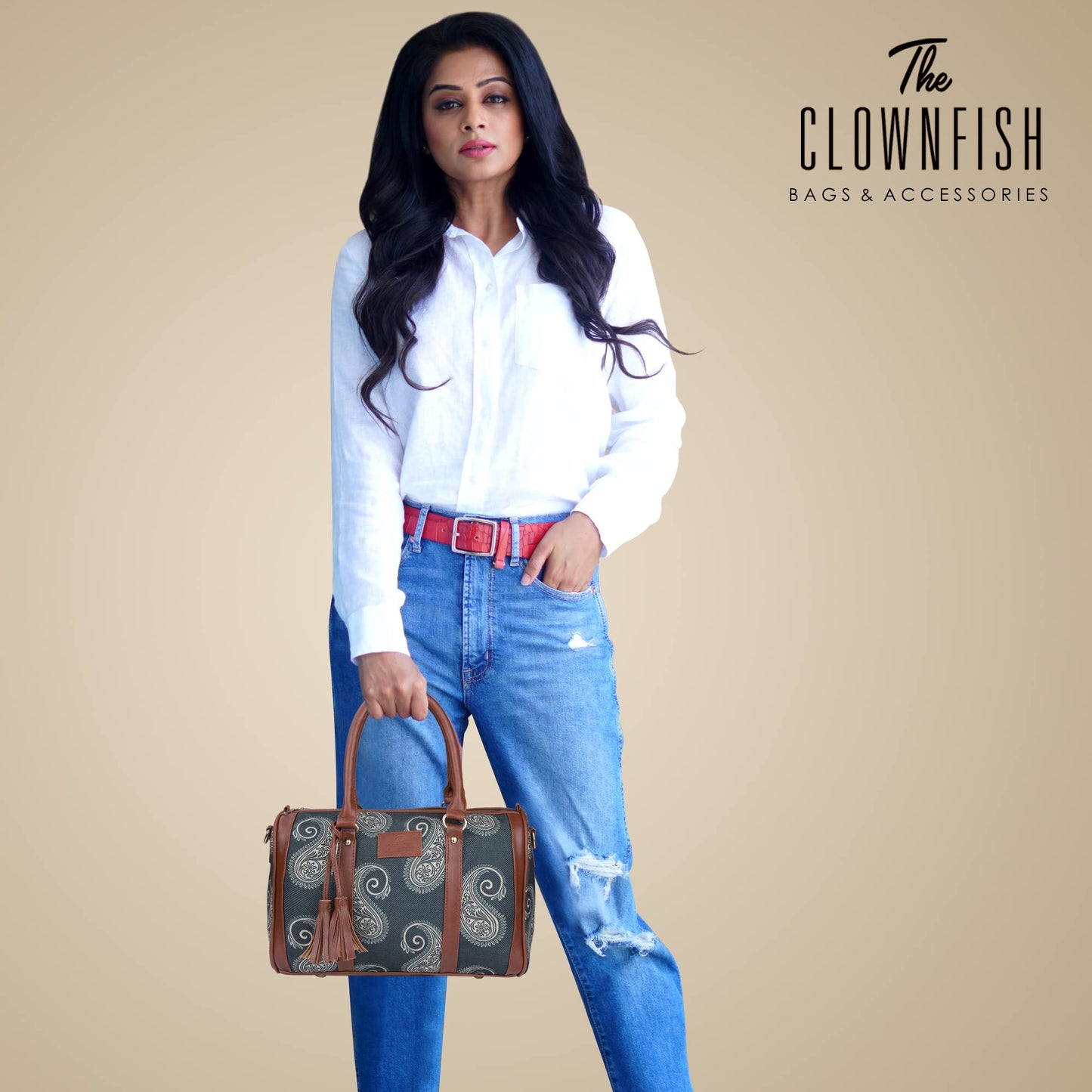 Handcrafted Tote Bag - Lightweight, 2 Compartments | 11L Capacity | Paisley Print | Ash Gray for Women