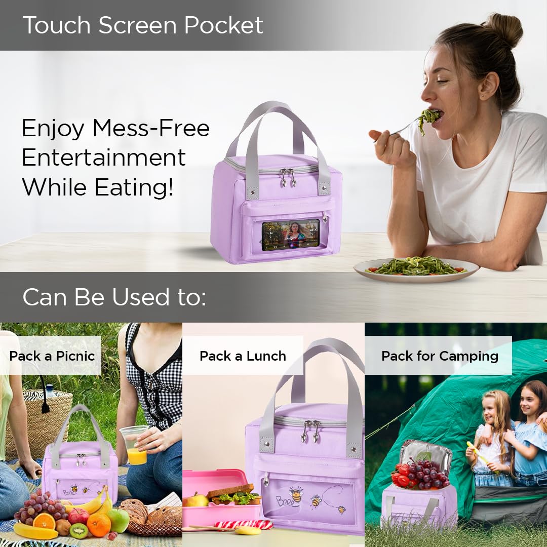 Insulated Lunch Bag - Leakproof, Lightweight, Durable Handle | Front Pocket for Napkins, Cutlery | 4.5L | Purple
