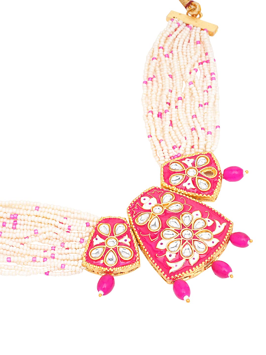 Yellow Chimes pink and gold kundan earrings - festive wear