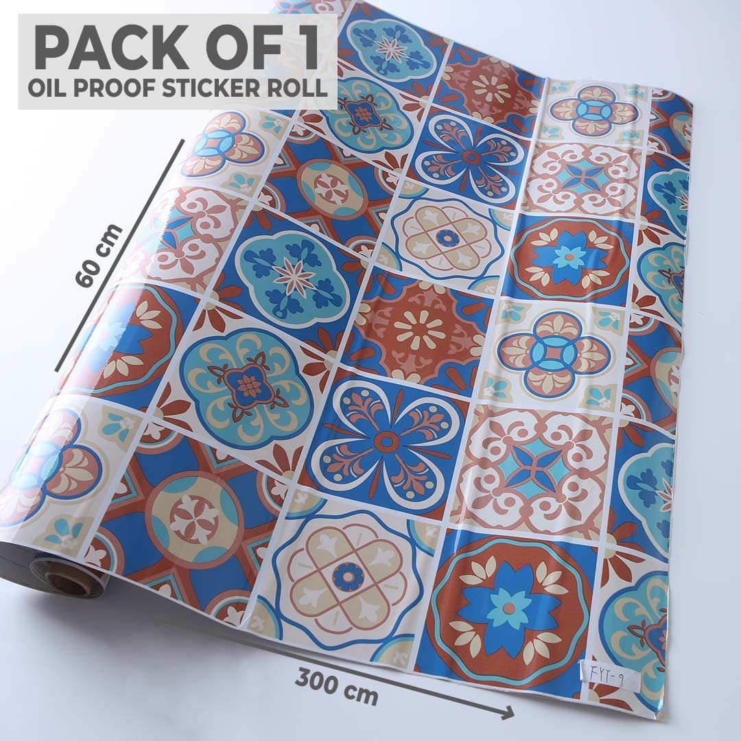 Pack of 5: Oil Proof Wallpaper with Artistic Pattern | Easy to Peel, Heat Resistant | 60 cm x 300 cm | Multicolor