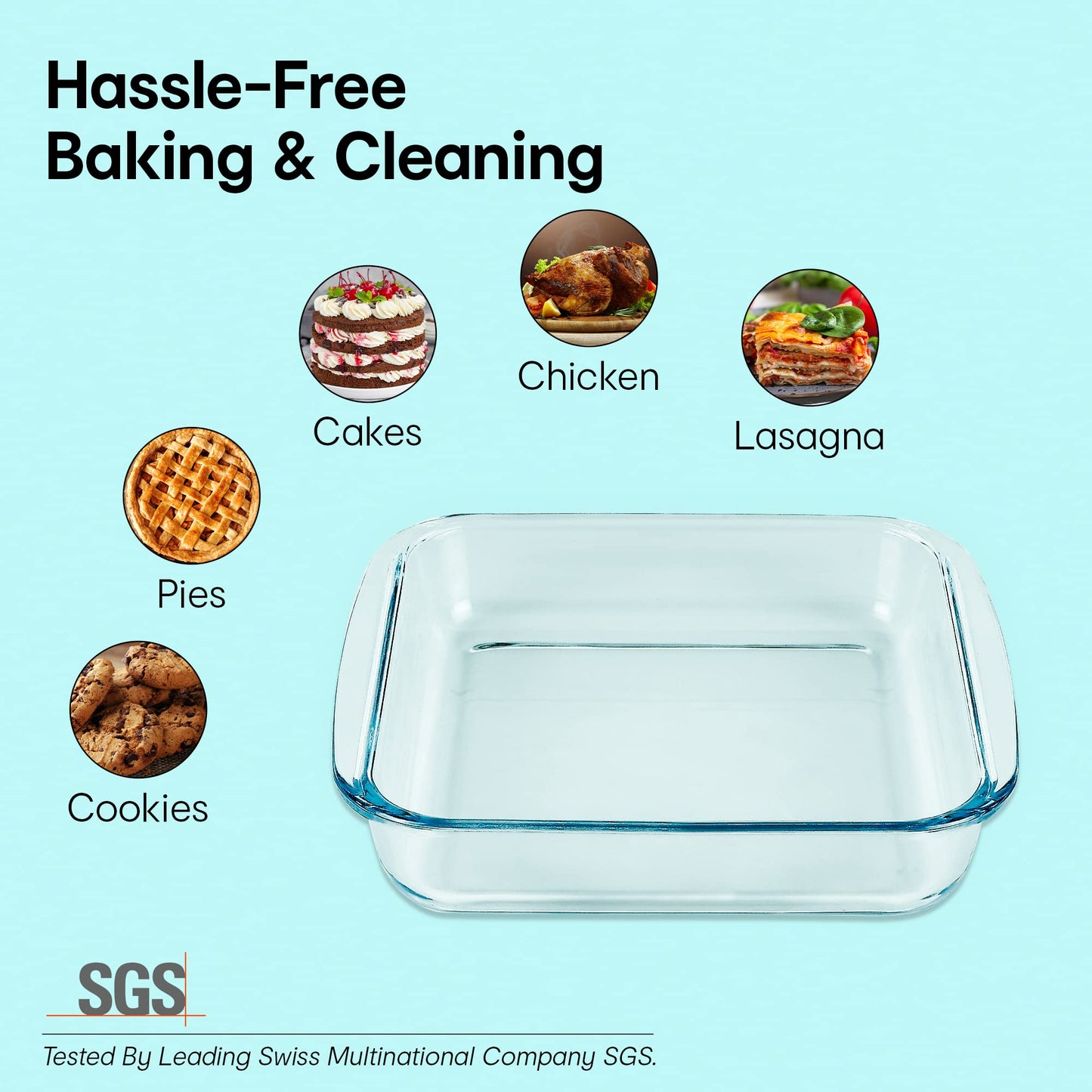 Square Baking Dish - Borosilicate, Dishwasher & Microwave Safe | 1 Piece | 1.8L Capacity | 25 x 22 x 5 cm