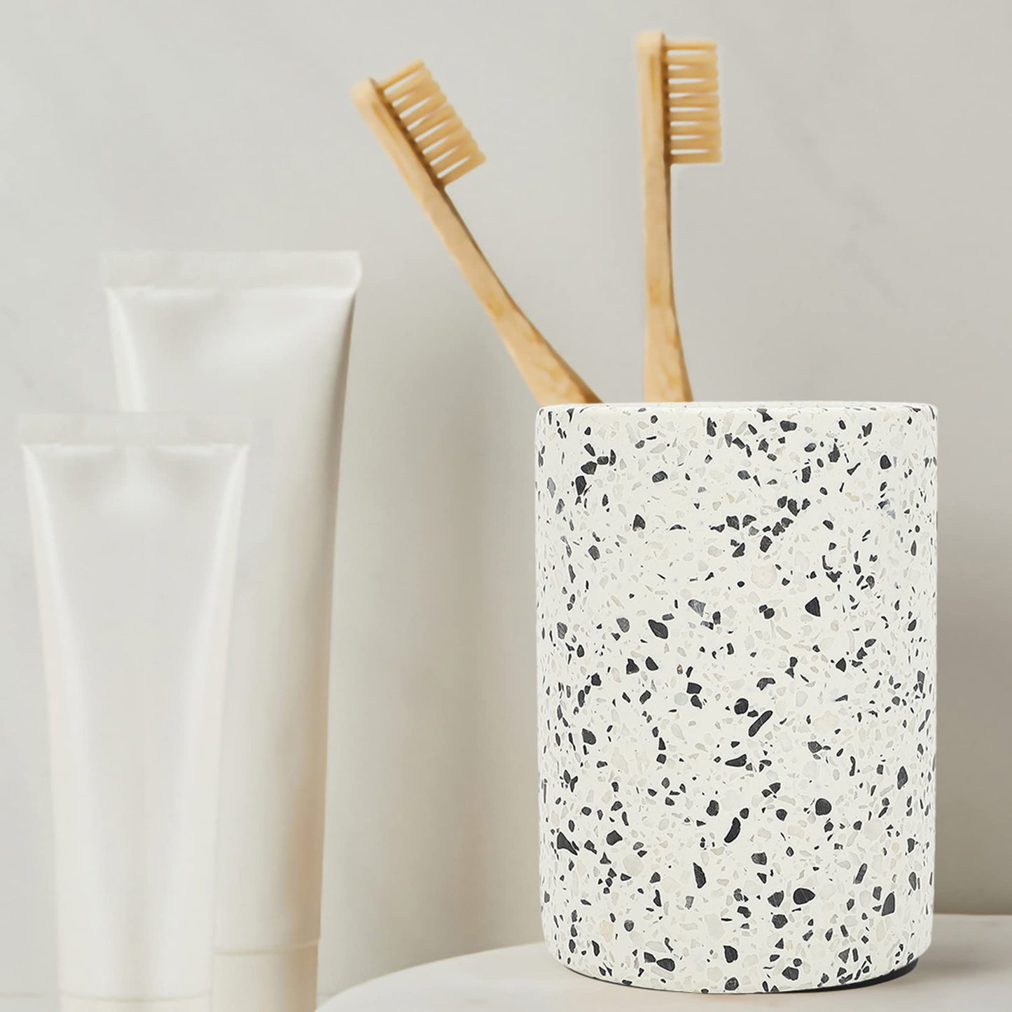 Anko Terrazzo Toothbrush Holder for Bathroom | Comb, Razor, Toothpaste, Makeup Brush Holder | Toothbrush Stand Bathroom Organiser | Storage Organiser Stand for Home, Office, Wash Basin