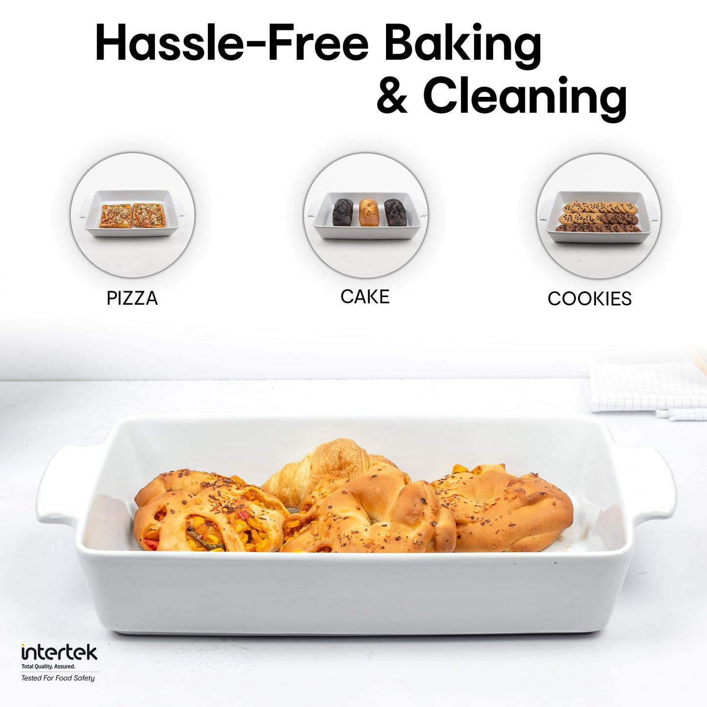 Anko Stoneware Rectangular Baking Tray | Oven, Dishwasher, Microwave-Safe Baking Dish | Oven to Table Cookware for Kitchen | White | 6.7 (H) x 43(W) x 24.5 (D) Cms