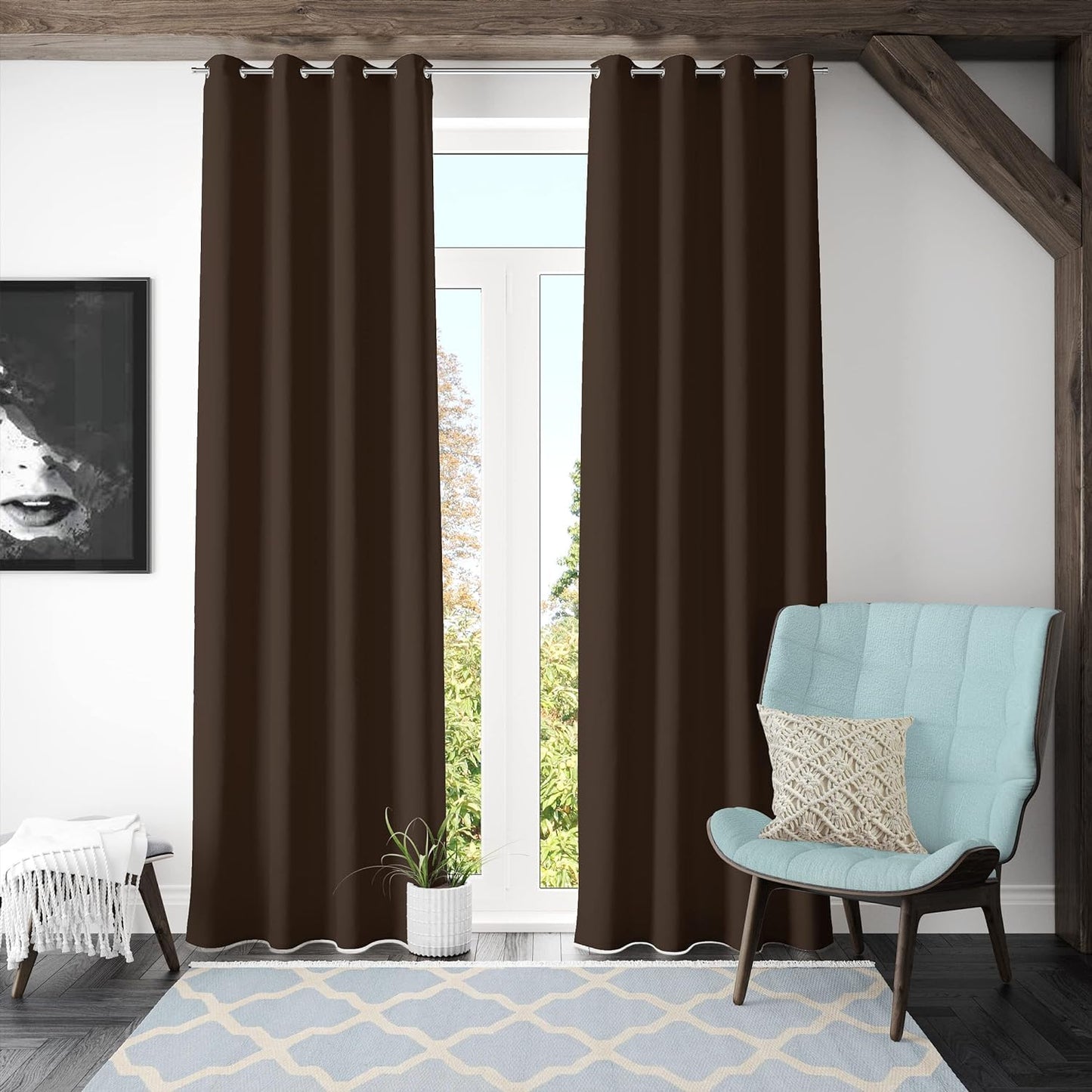 Urbane Home Polyester Decorative 7 Feet Window Curtain Darkening Blackout|Drapes Curtain With 8 Eyelet For Home & Office (Coffee)