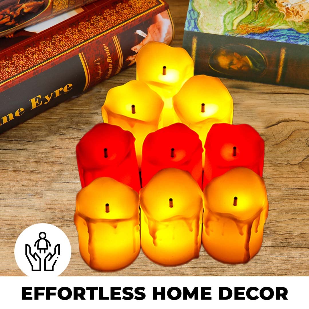 Kuber LED Candles for Home Decoration |Battey Operated |Flameless Yellow Light |Diwali Lights for Home Decoration, Along with Other Festivities & Parties |Pack of 12, Multi-Colour