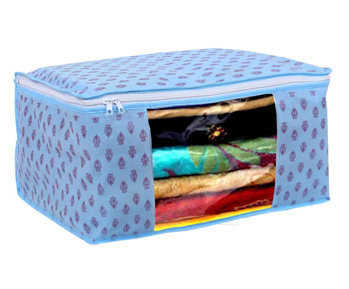 Pack of 6: Floral Print Non-Woven Foldable Saree Covers | Durable | 45 x 32 x 23 cm | Sky Blue