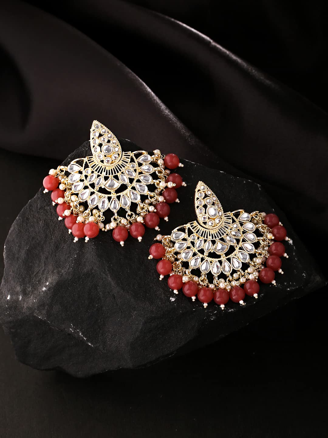 Yellow Chimes gold toned chandbali earrings - wear for festive occasions