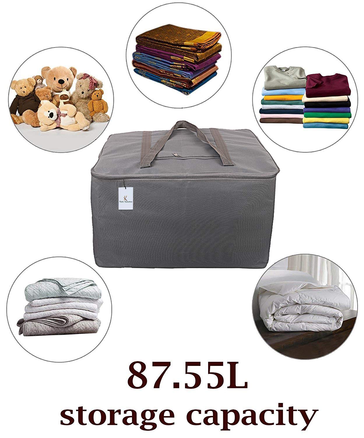 Pack of 2: Underbed Storage Bags - Moisture Proof, Zipper Closure | 42x10x1 cm | Grey | For Home Organization