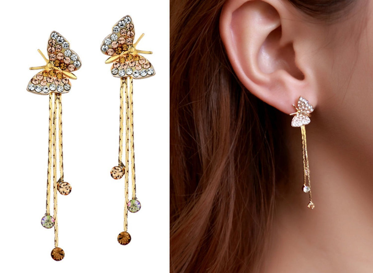 Yellow Chimes Butterfly Dangle Earrings - Anniversary Gift Option