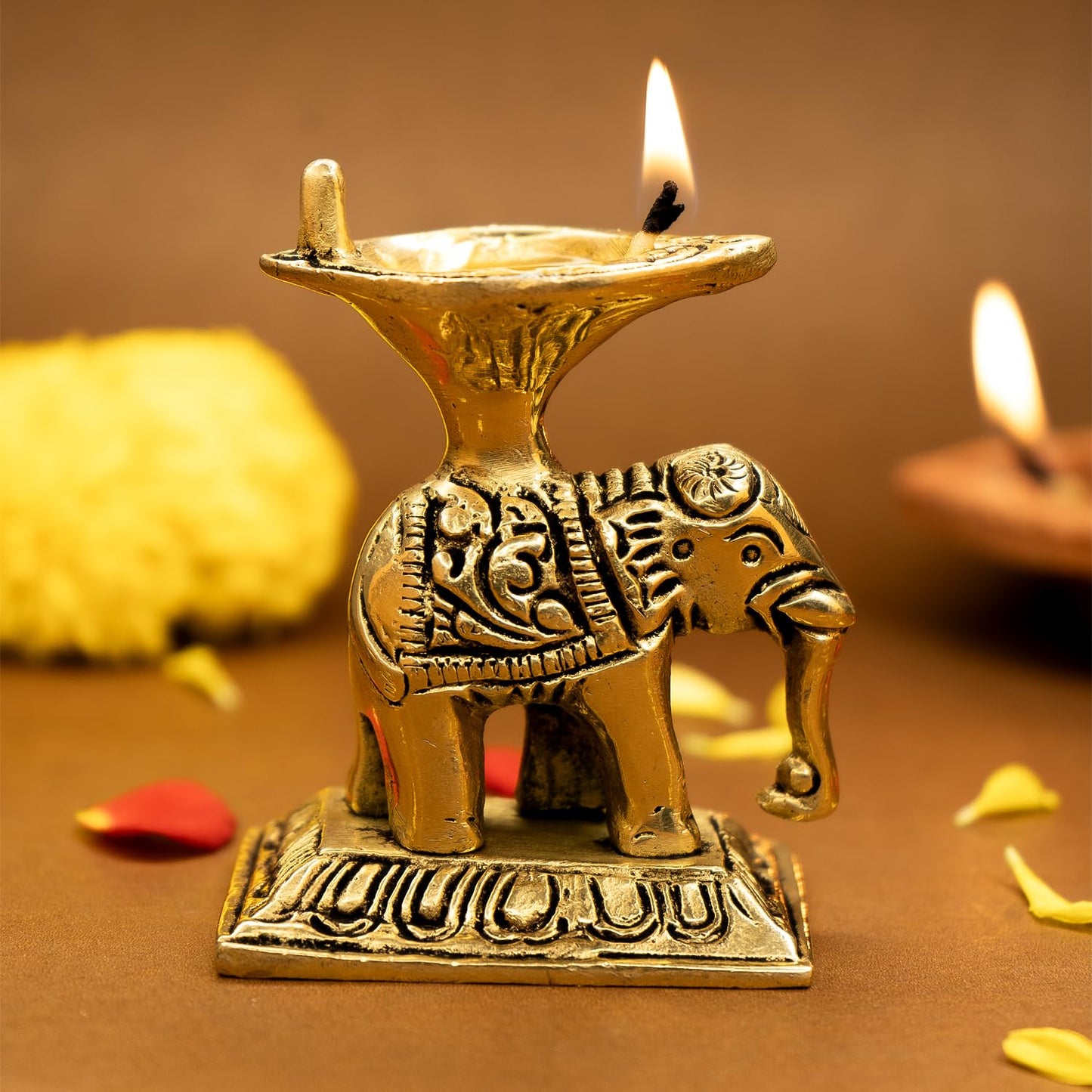 Ekhasa 100% Pure Brass Elephant Diya for Puja | Diyas for Home Decoration | Pital Deepam for Pooja | Brass Oil Lamps for Pooja | Agal Vilakku for Pooja | Puja Diya for Home Mandir | Deepak Kundulu