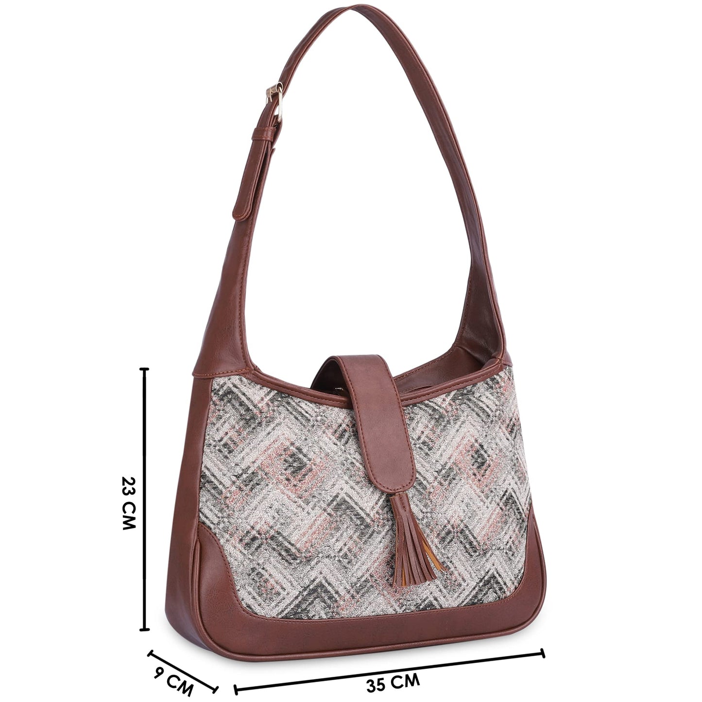 Samantha Tapestry Handbag - Lightweight, Checkered Design | 3 Pockets | Capacity: 7 | White-Checks