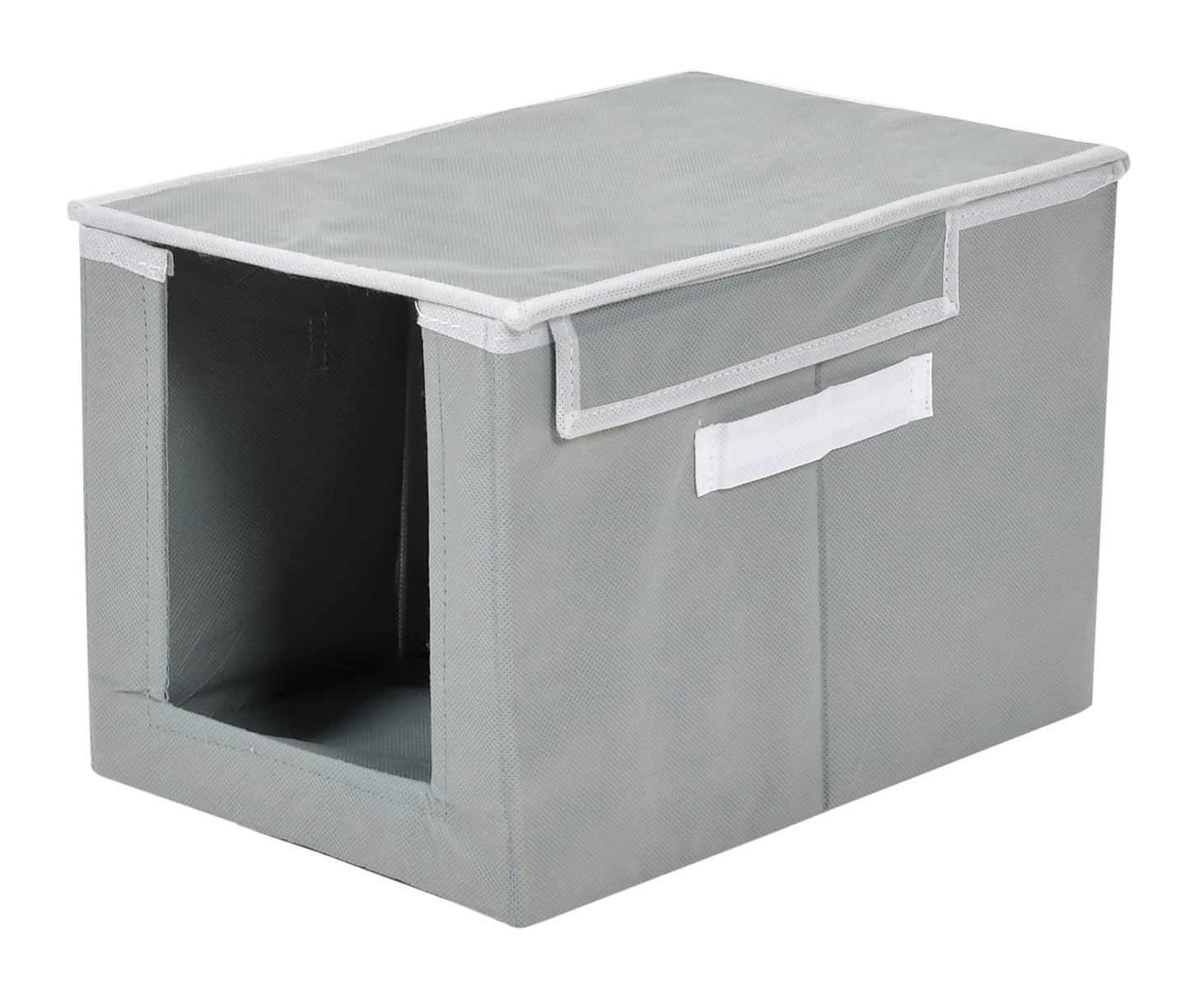 Heart Home Non-Woven Cloth Stacker - Durable, Eco-friendly with Lift-Off Lid | 1 Storage Box | Grey