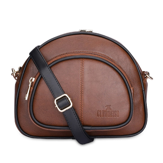 Zoey Faux Leather Waist Bag - Adjustable Crossbody Sling | 2 Pockets | One Size | Tan